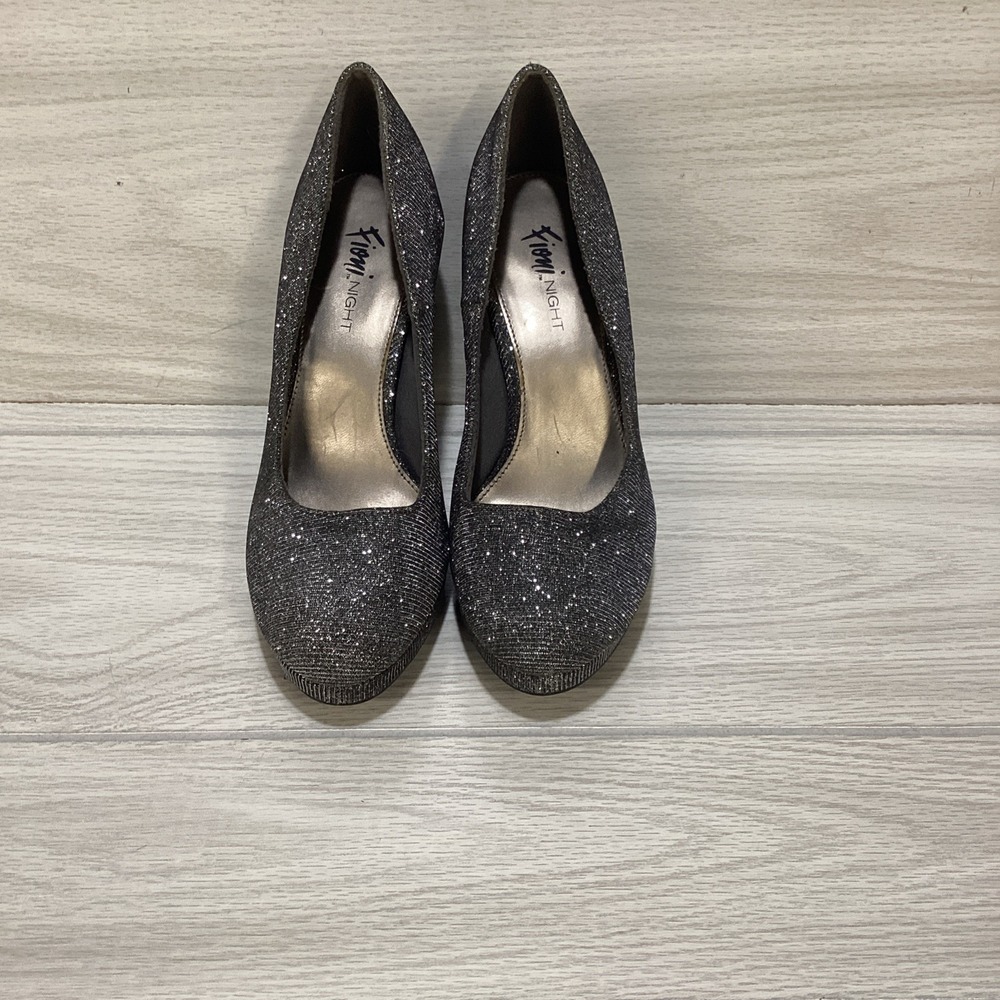 FIOMI Women's (Size 7) Black/Gray/Silver Glitter Dress Heels Pumps